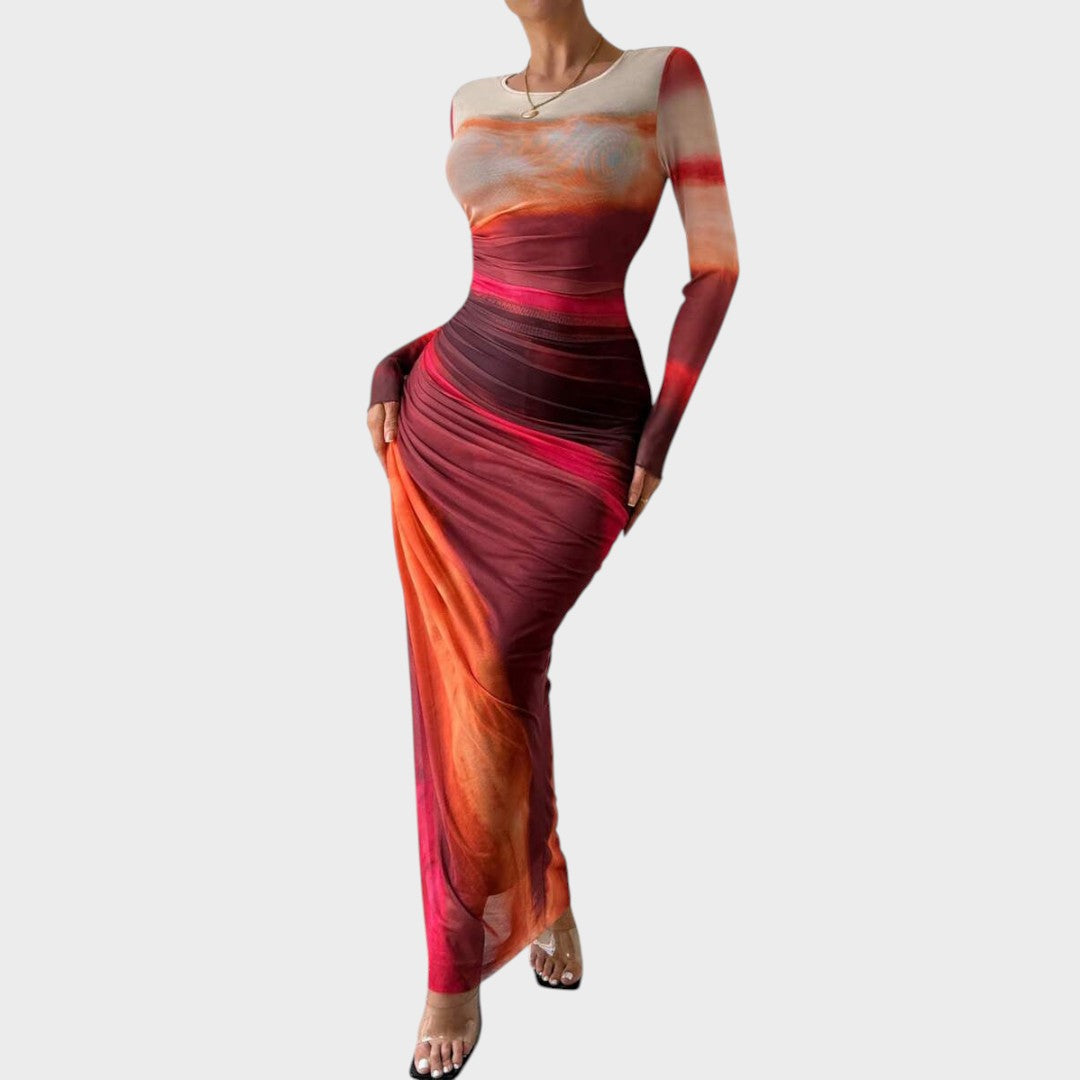 Amélia - Vestido maxi ajustado con mangas largas