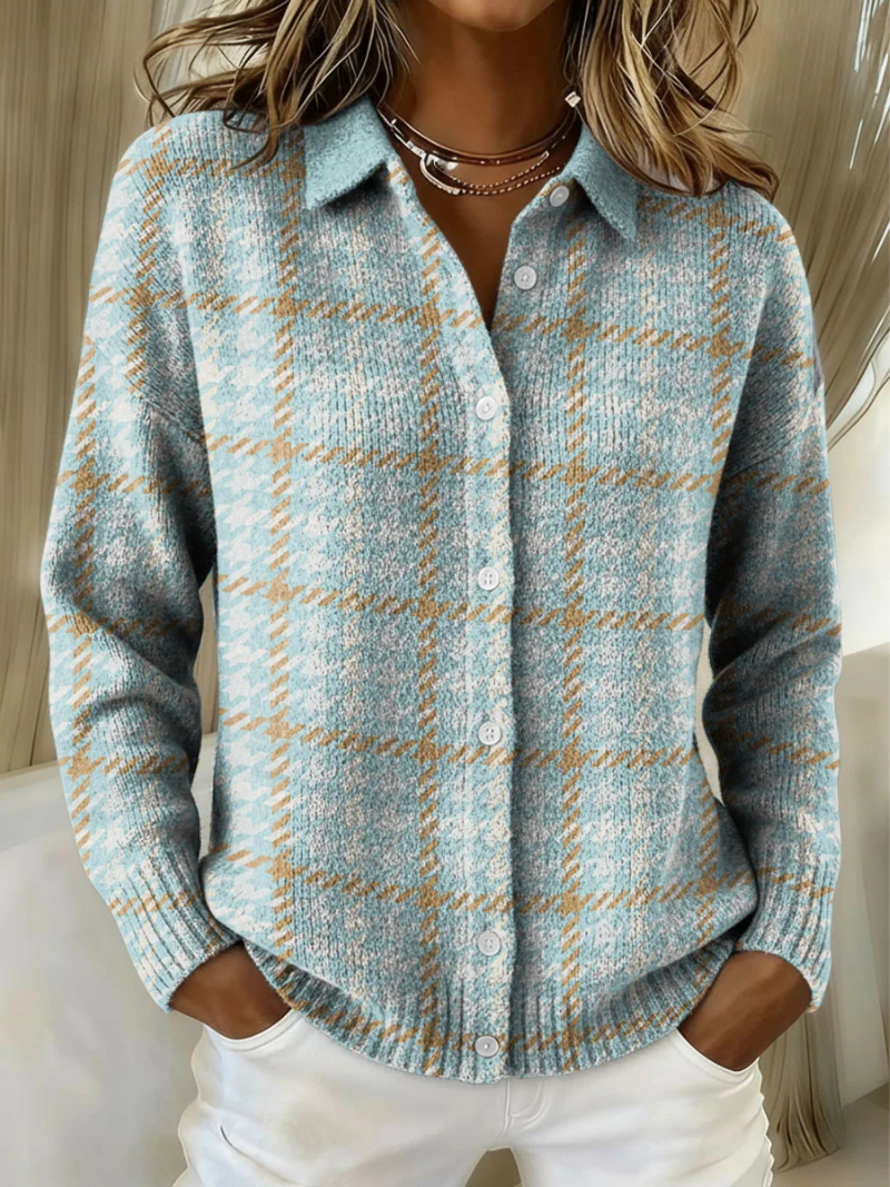 Christine | Cardigan azul cielo a cuadros con botones