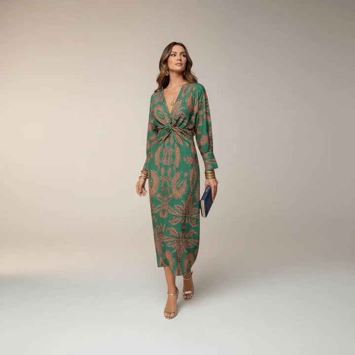 Isadora - Vestido Midi Elegante con Estampado Clásico y Atemporal