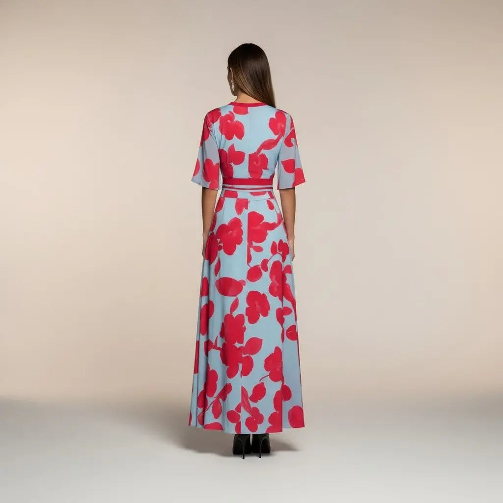 Marina - Vestido Largo con Estampado y Cuello en V Elegante