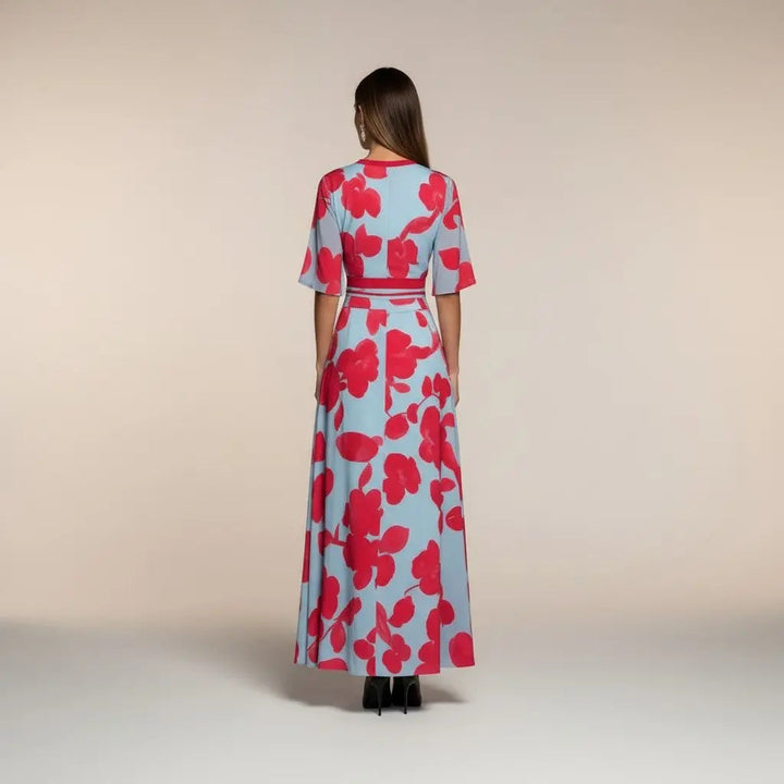 Marina - Vestido Largo con Estampado y Cuello en V Elegante