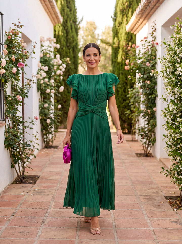 Seraphina | Elegante Maxi Vestido Plisado con Cinturón Anudado