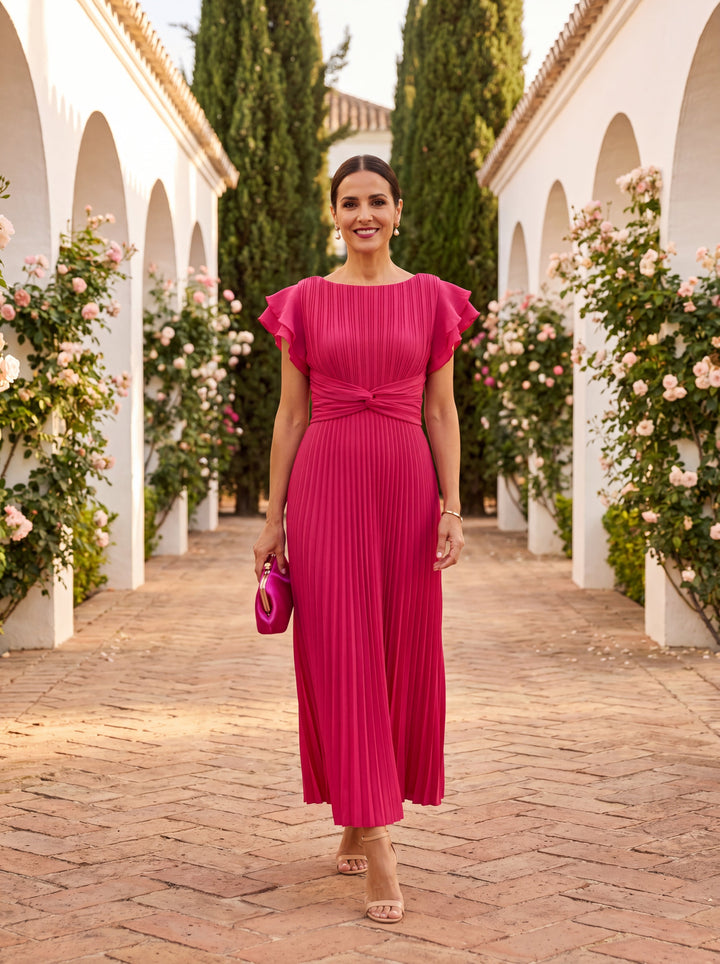 Seraphina | Elegante Maxi Vestido Plisado con Cinturón Anudado