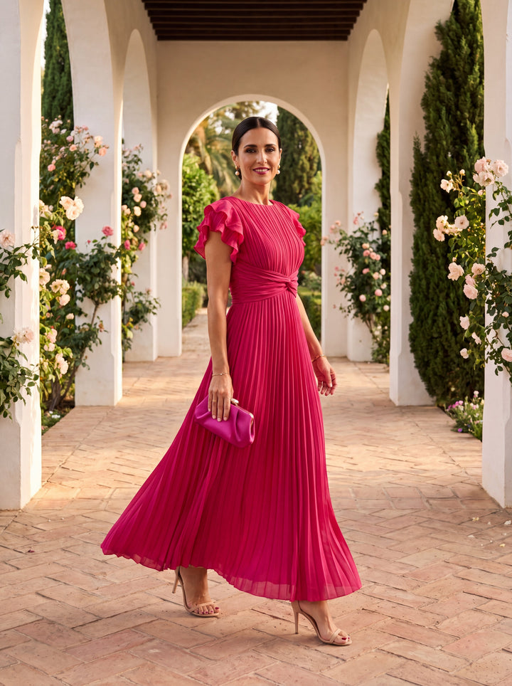 Seraphina | Elegante Maxi Vestido Plisado con Cinturón Anudado