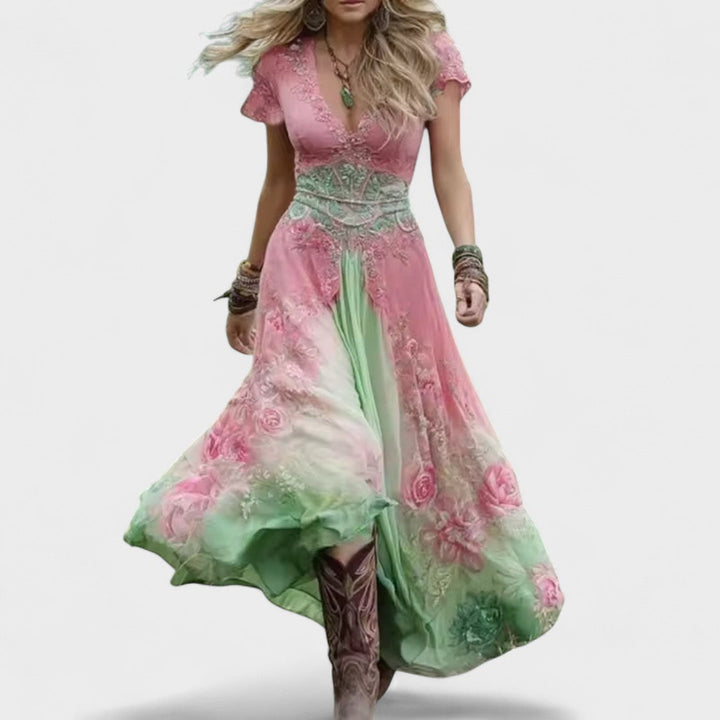Celeste - Vestido floral ajustado y fluido
