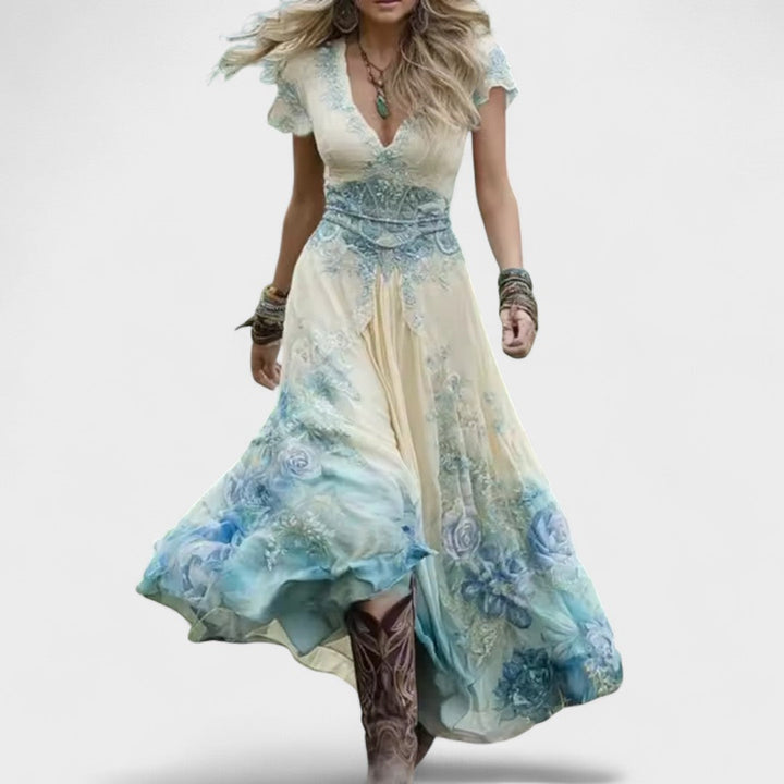 Celeste - Vestido floral ajustado y fluido