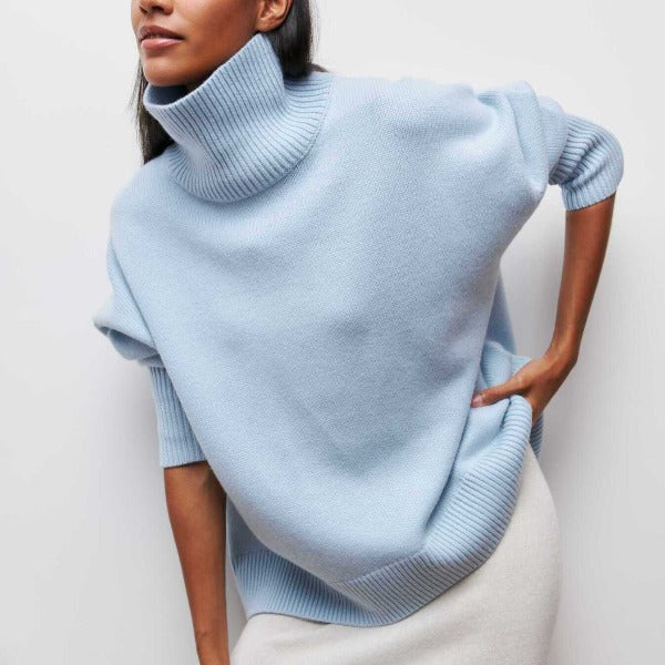 Katrielle - Jersey de cuello alto cómodo azul claro