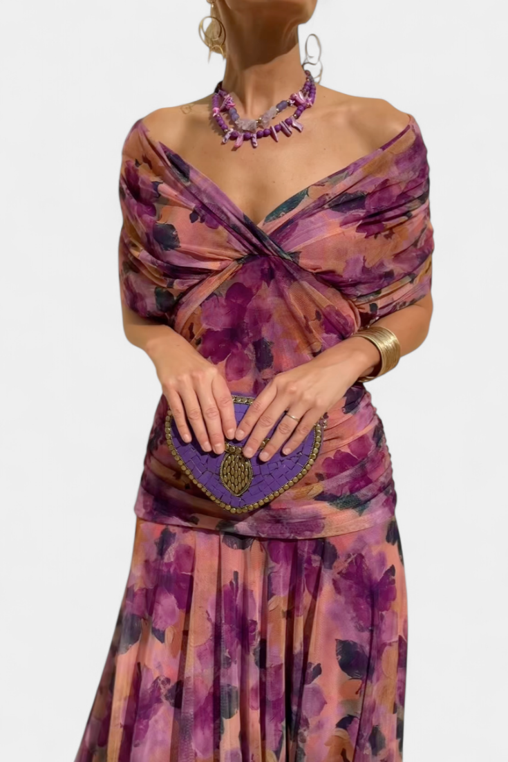 Magda - Vestido largo de flores con escote en V Mujer