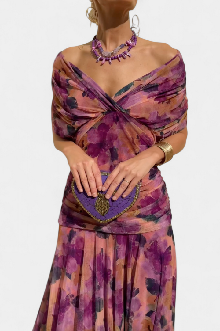 Magda - Vestido largo de flores con escote en V Mujer