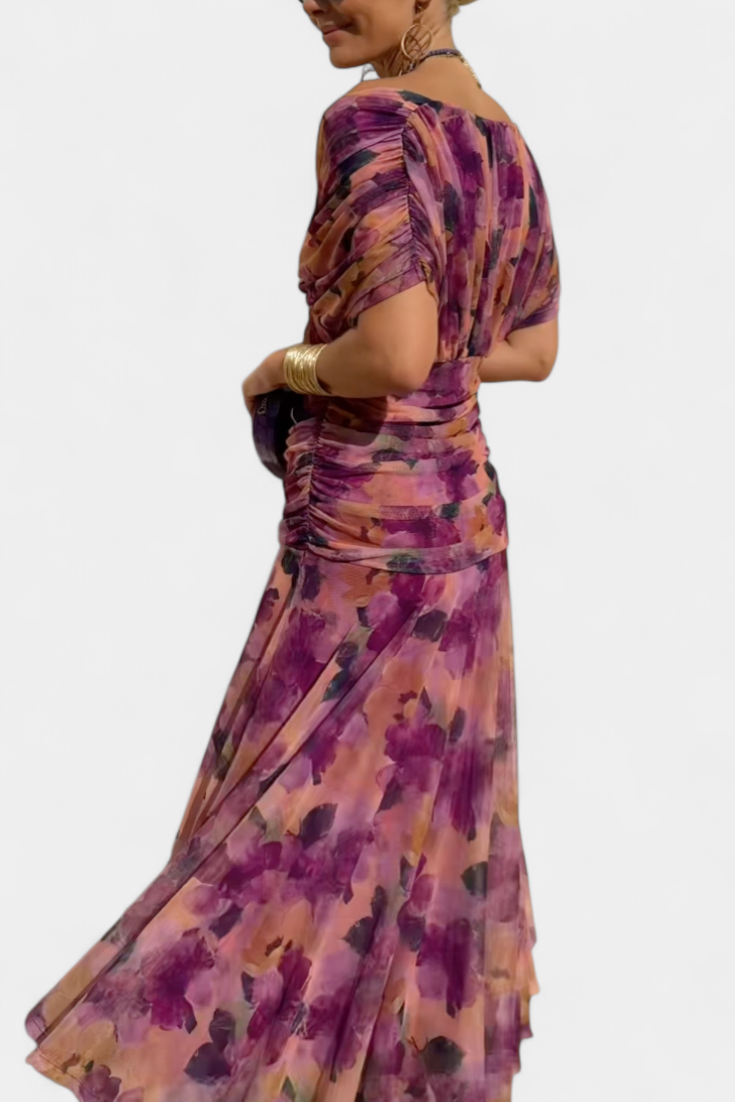 Magda - Vestido largo de flores con escote en V Mujer