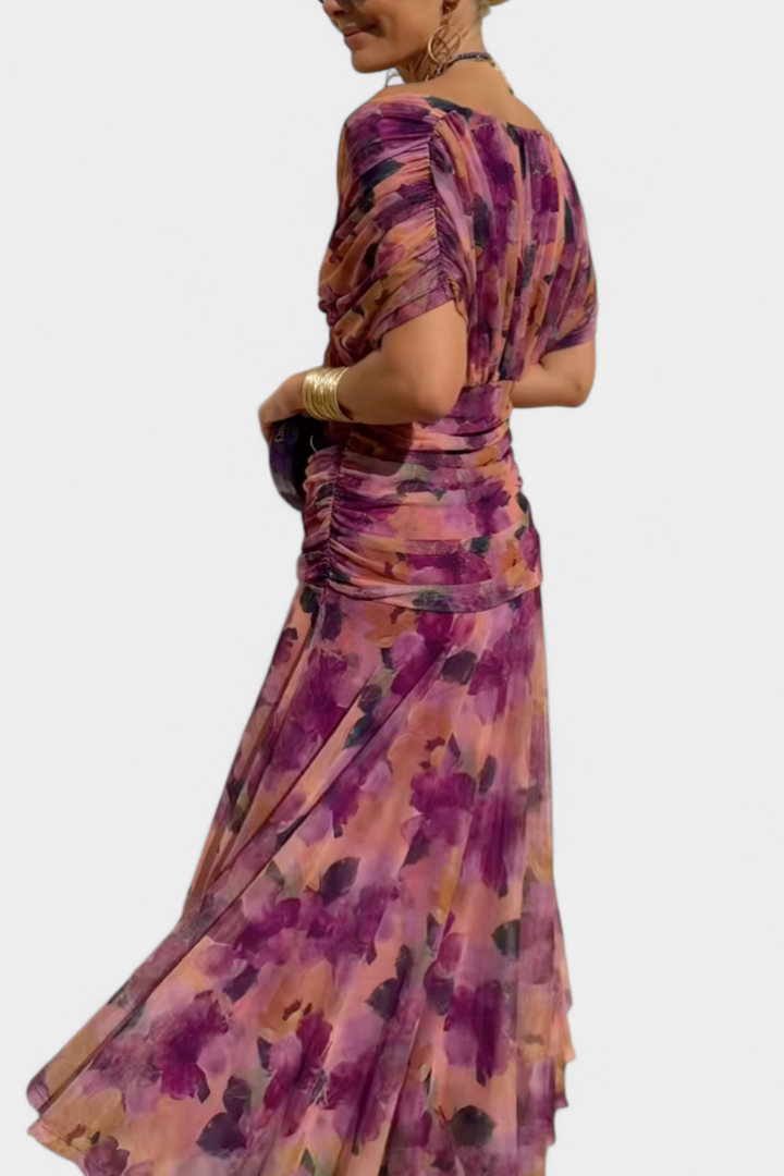 Magda - Vestido largo de flores con escote en V Mujer