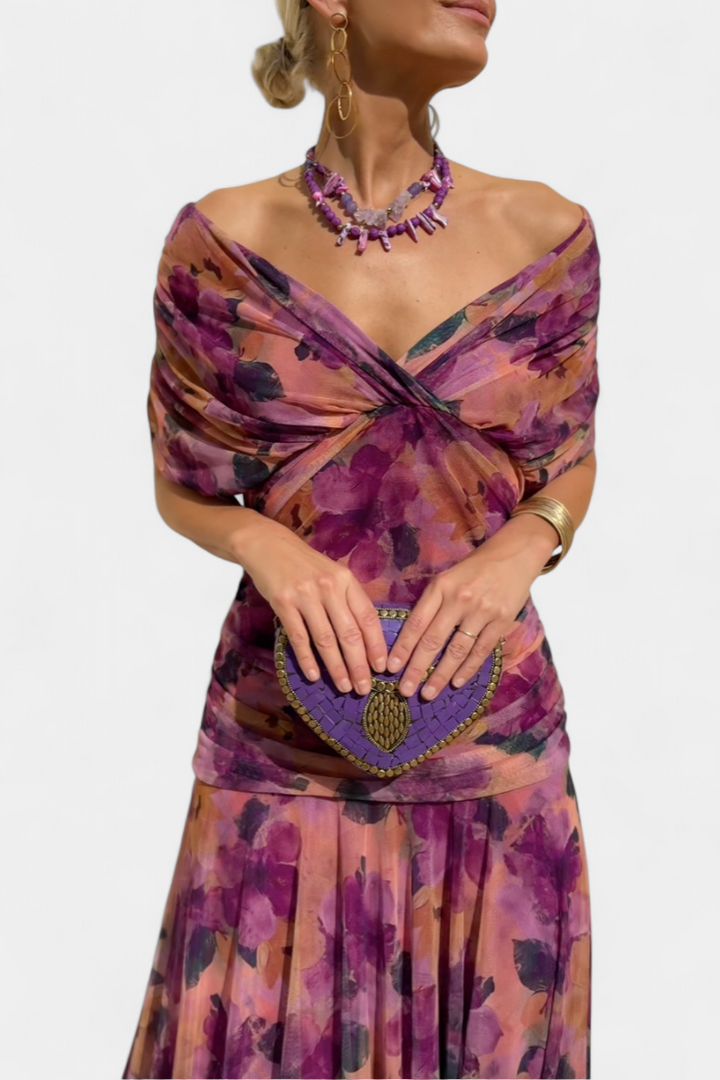Magda - Vestido largo de flores con escote en V Mujer