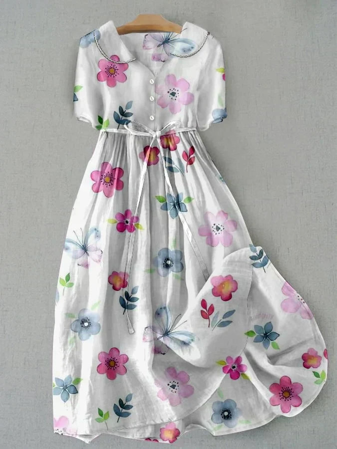María | Vestido Floral con Cintura Ajustable y Cordones