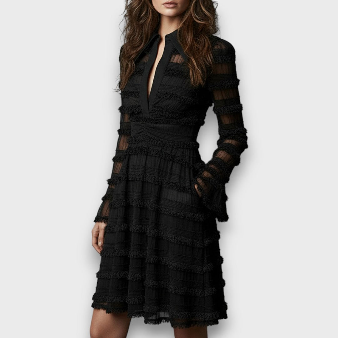 Paulina – Vestido Midi Transparente con Flecos Mujer