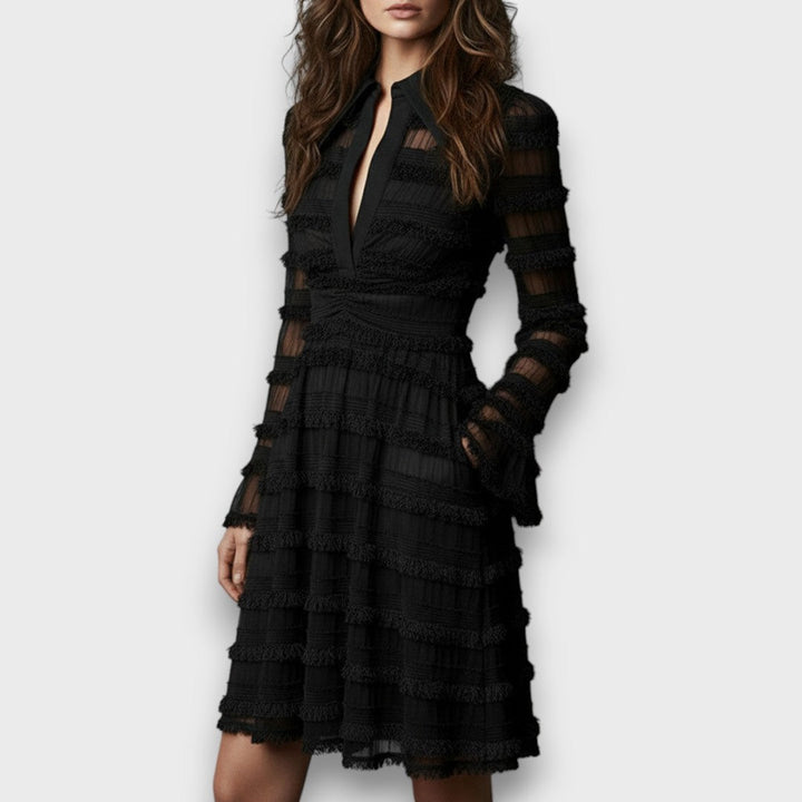Paulina – Vestido Midi Transparente con Flecos Mujer