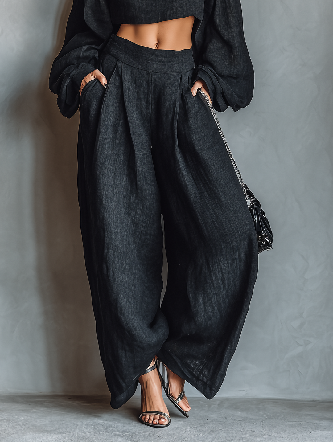 Tess | Conjunto Sin Hombros – Top con Escote y Pantalones Anchos