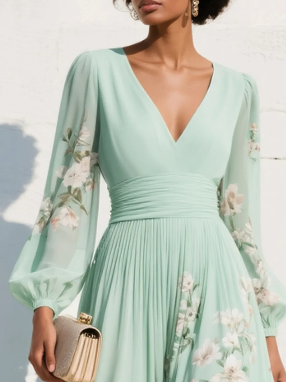 Cisella | Vestido Midi Verde Claro Floral