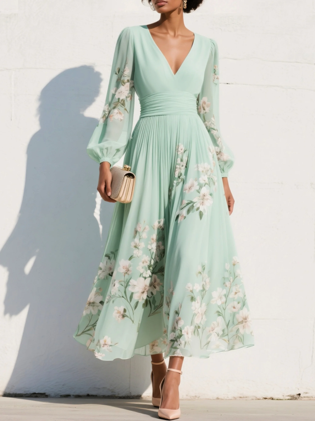 Cisella | Vestido Midi Verde Claro Floral