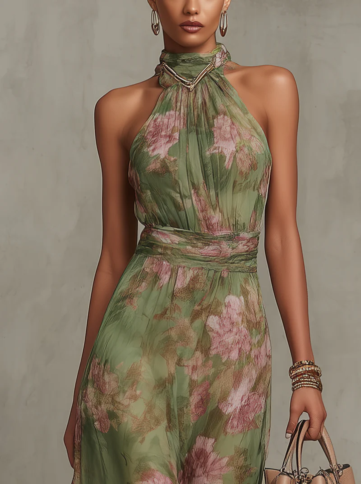 Livia - Elegante Vestido Maxi Halter con Flores Mujer