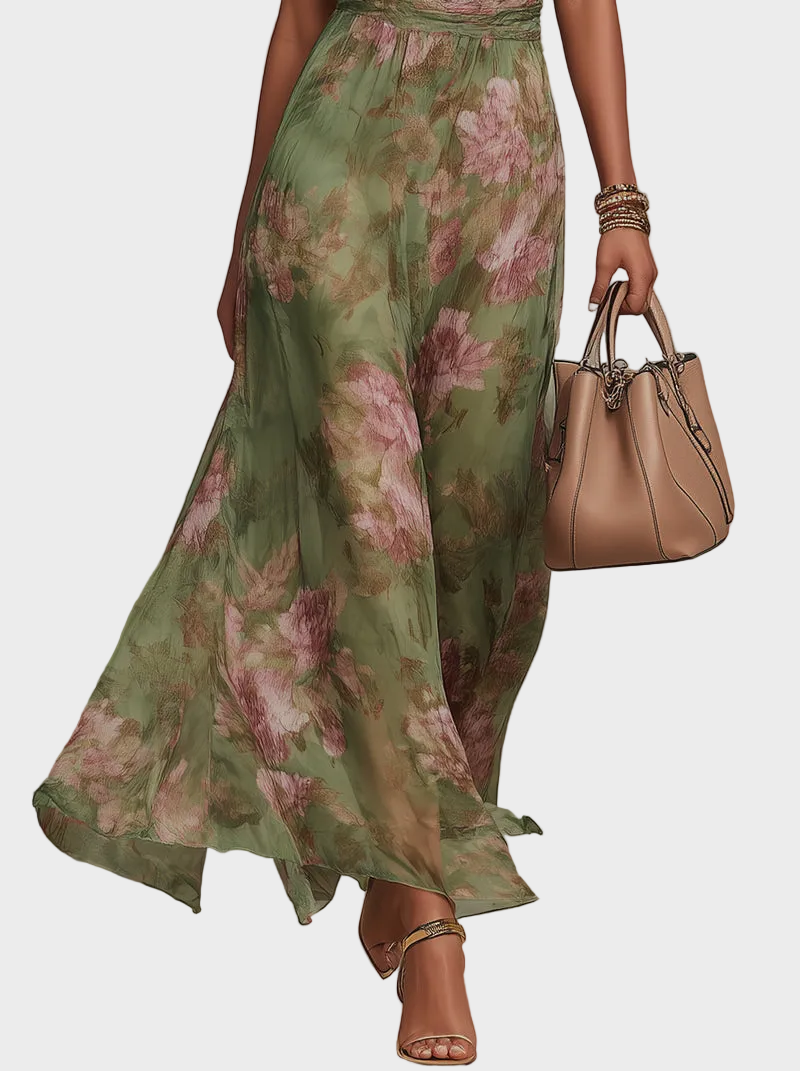 Livia - Elegante Vestido Maxi Halter con Flores Mujer