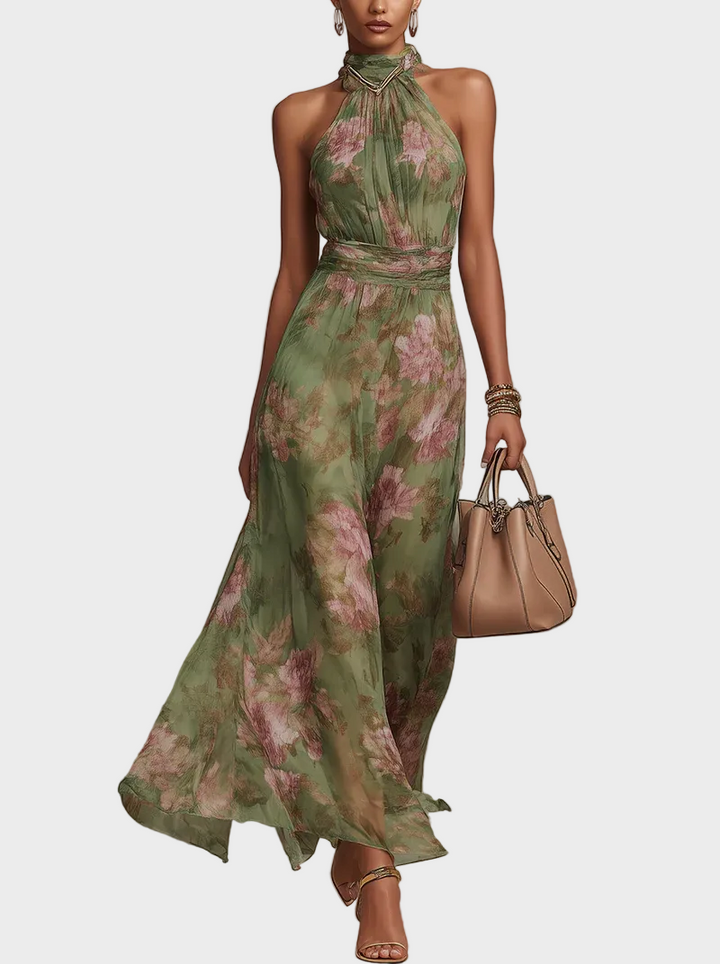 Livia - Elegante Vestido Maxi Halter con Flores Mujer
