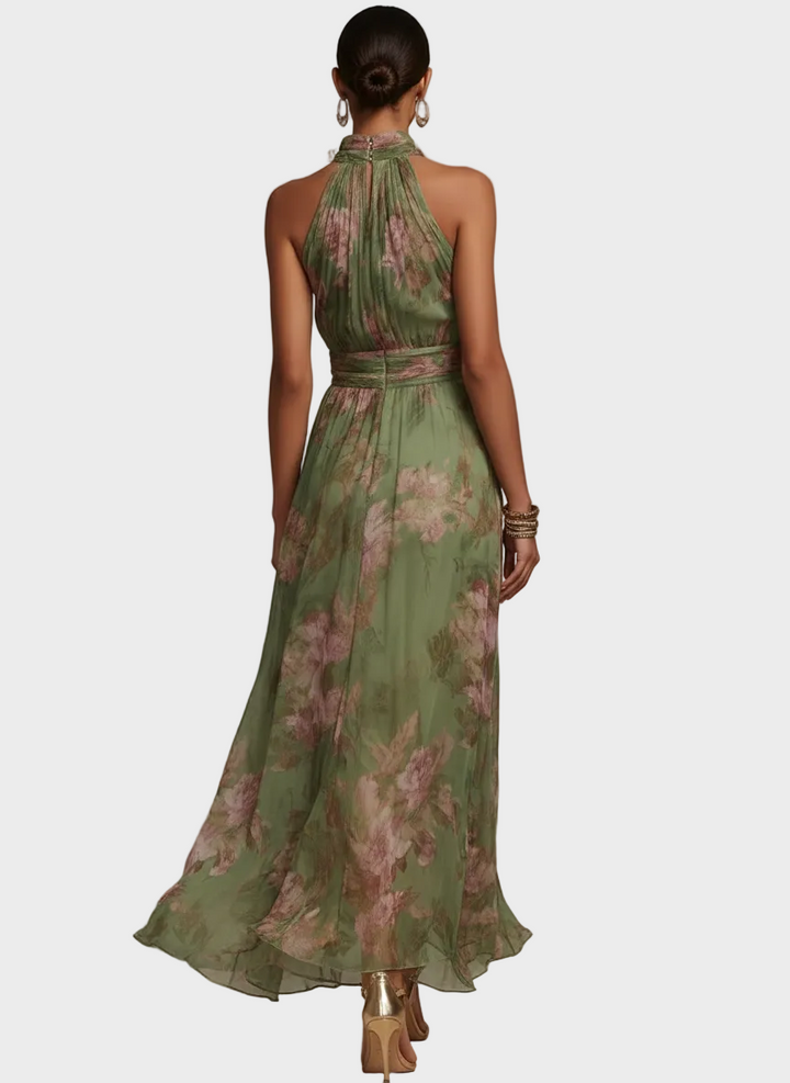 Livia - Elegante Vestido Maxi Halter con Flores Mujer