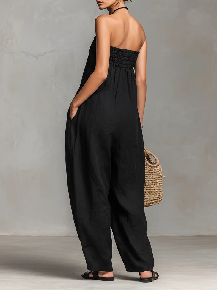Nina | Mono Sin Tirantes – Elegante, Con Detalle de Lazo