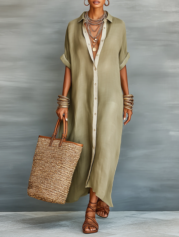 Manelle | Maxi Vestido – Verde Oliva, Diseño Minimalista