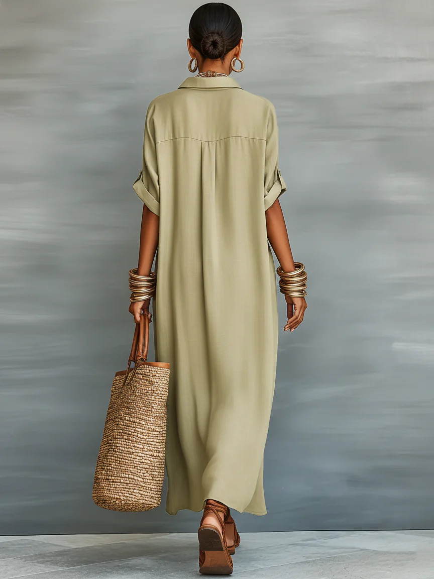 Manelle | Maxi Vestido – Verde Oliva, Diseño Minimalista