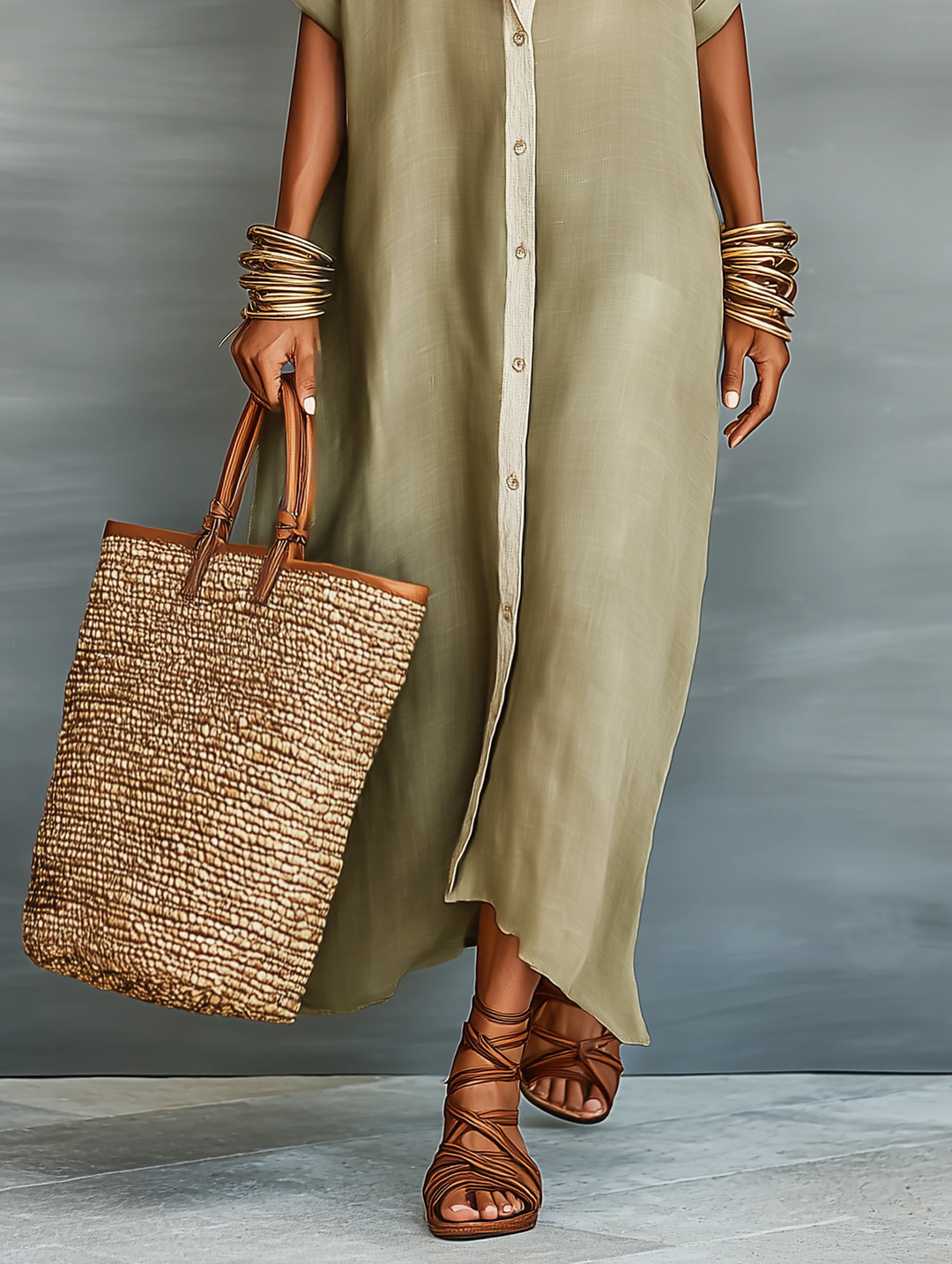 Manelle | Maxi Vestido – Verde Oliva, Diseño Minimalista