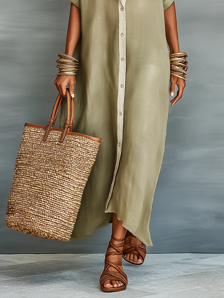 Manelle | Maxi Vestido – Verde Oliva, Diseño Minimalista