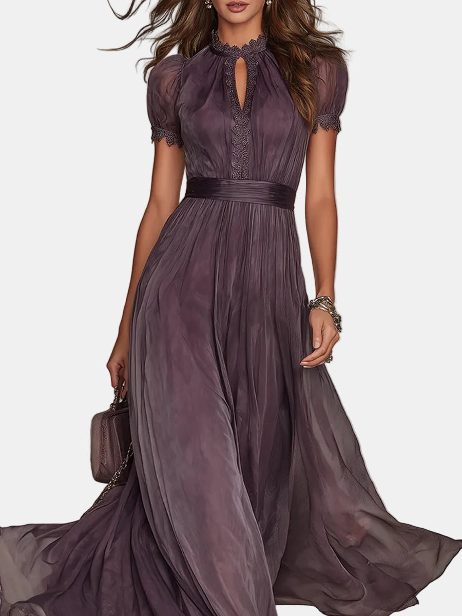 Flavia – Vestido largo morado con corte y acabado de encaje Mujer