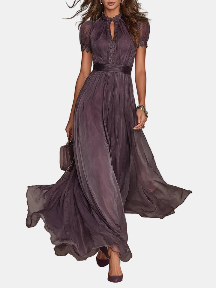 Flavia – Vestido largo morado con corte y acabado de encaje Mujer