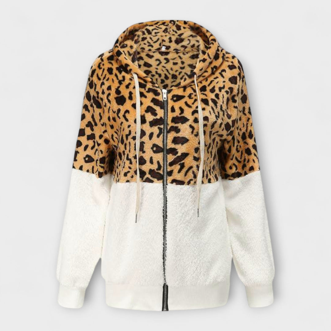 Lea - Sudadera con capucha de polar con diseño de leopardo