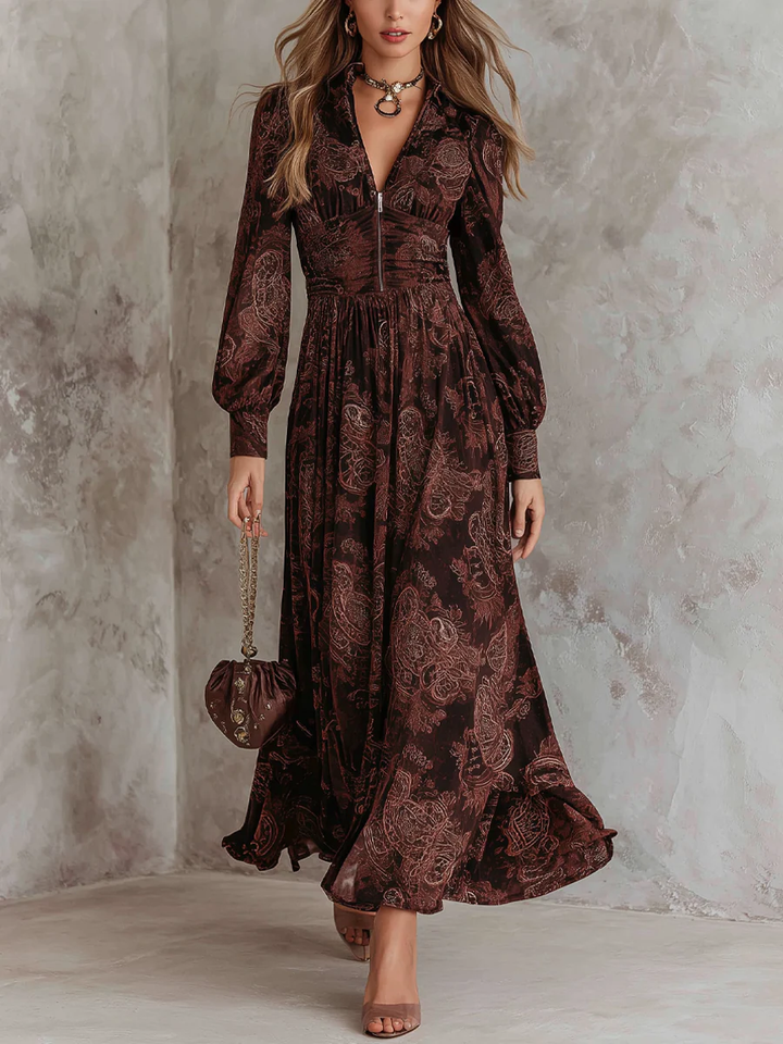 Ariane | Vestido Maxi Paisley – Realza la Cintura, Corte Femenino