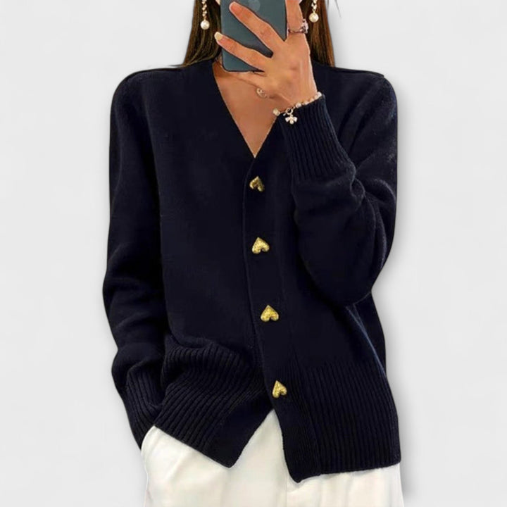 Marij - Cárdigan azul oscuro con escote en V de estilo vintage