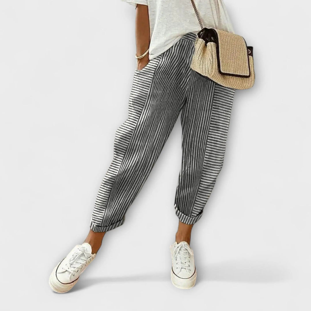Sanne - Pantalones Cómodos de Rayas