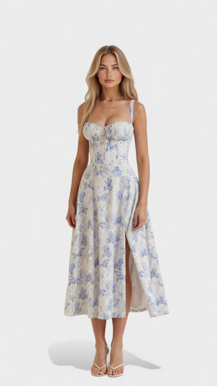 Carolina - Vestido floral con corsé ajustado
