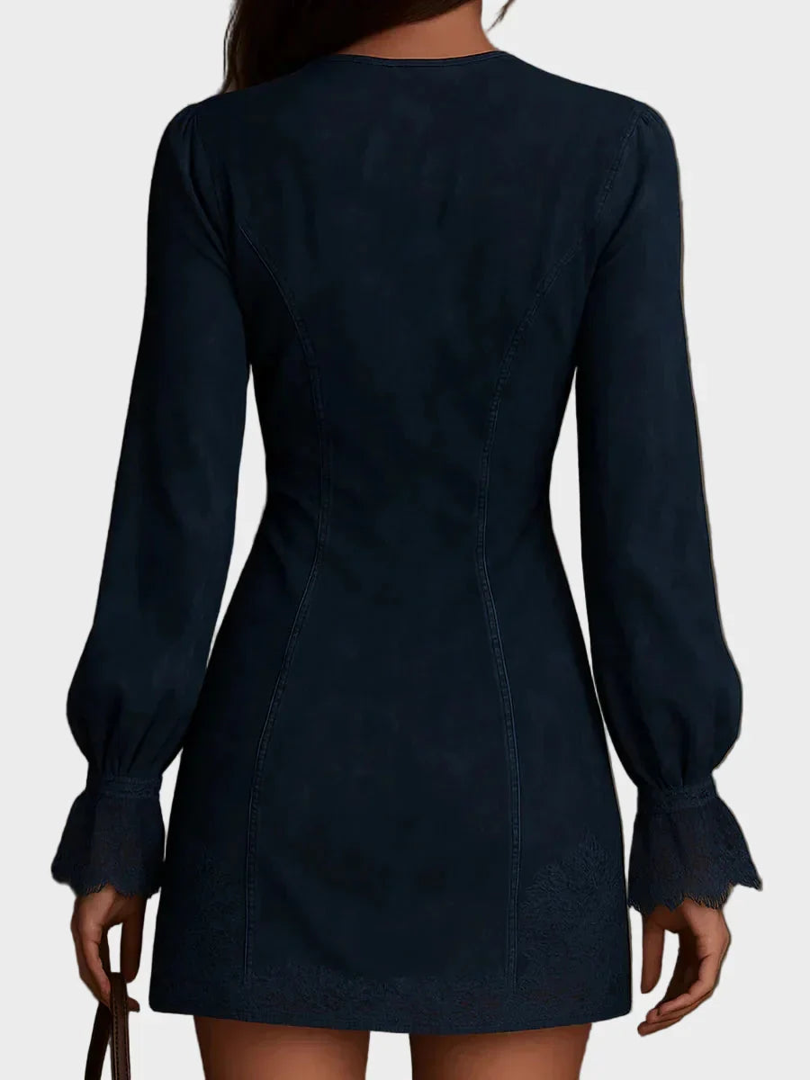Jazmín – Mini vestido azul de ante con encaje Mujer