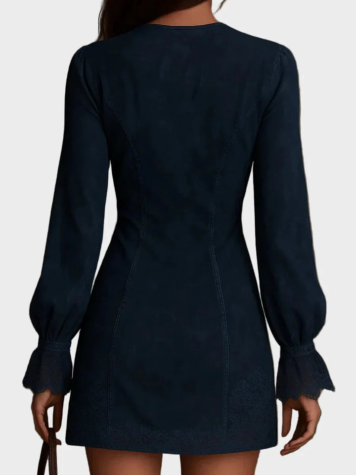 Jazmín – Mini vestido azul de ante con encaje Mujer