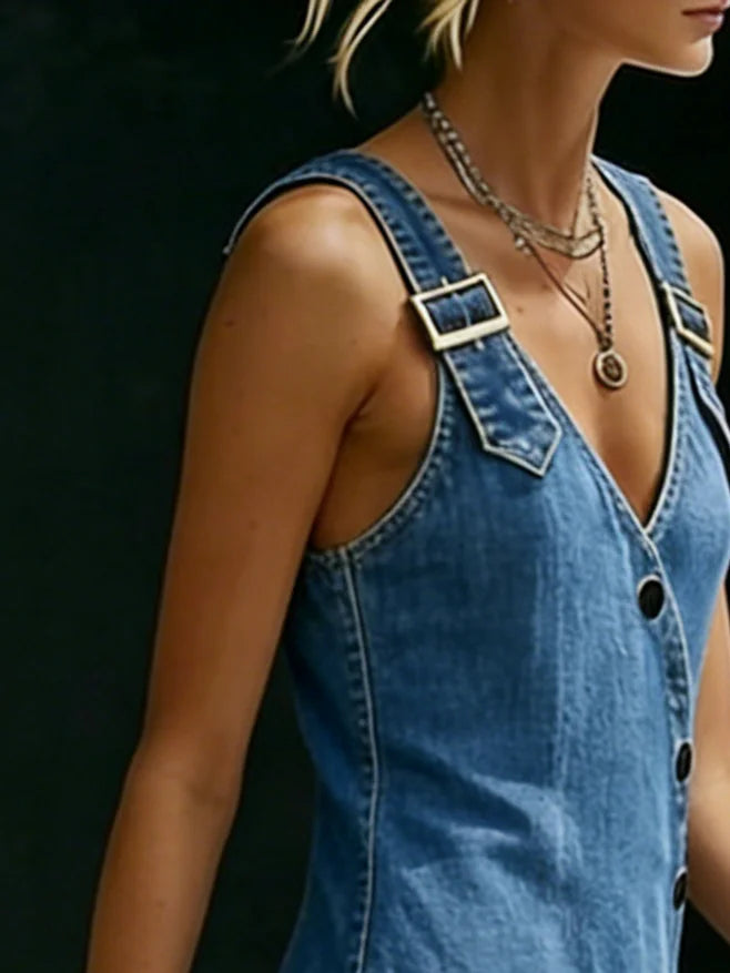 Anaïs - Vestido Largo de Denim con Botones | Básico Imprescindible
