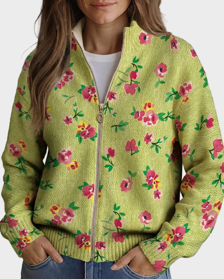 Constance - Cárdigan con cremallera floral en rosa y lima