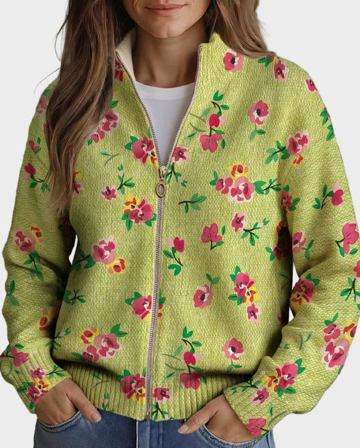 Constance - Cárdigan con cremallera floral en rosa y lima