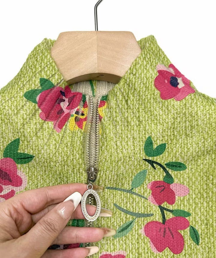 Constance - Cárdigan con cremallera floral en rosa y lima