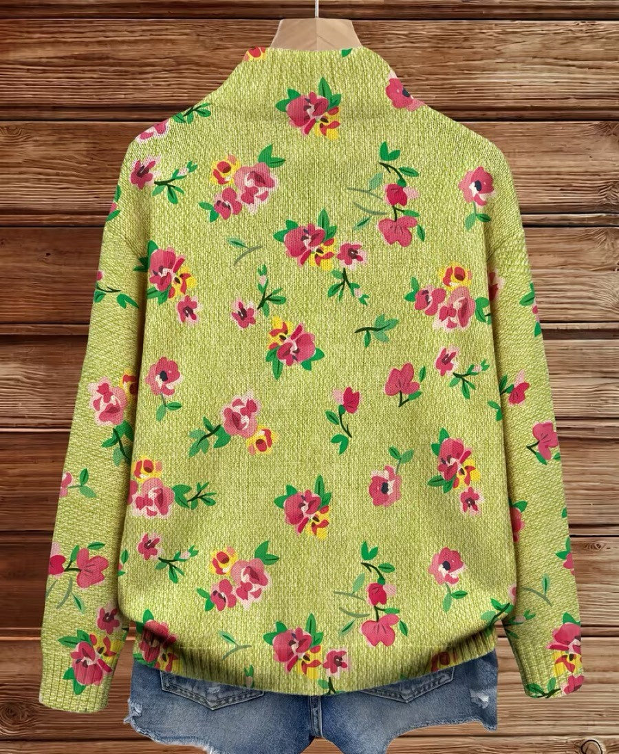 Constance - Cárdigan con cremallera floral en rosa y lima