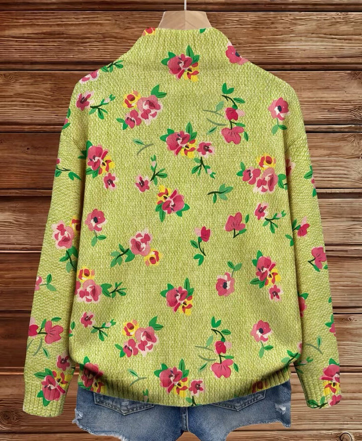 Constance - Cárdigan con cremallera floral en rosa y lima