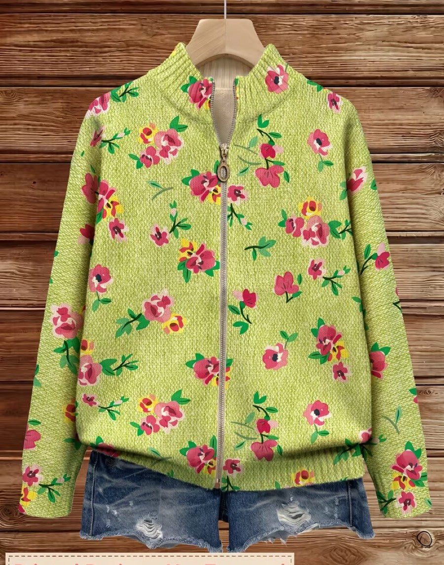 Constance - Cárdigan con cremallera floral en rosa y lima