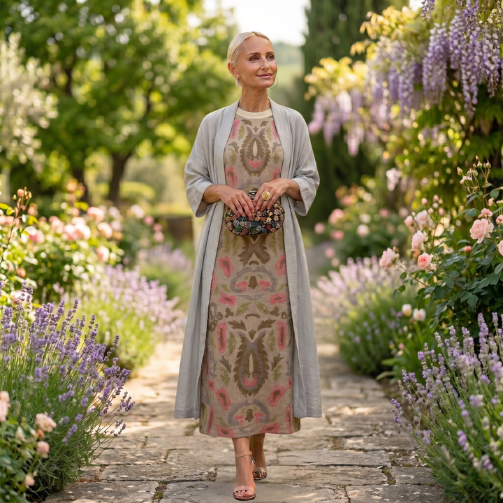Daniela - Vestido largo con estampado floral y chaleco ajustado Mujer