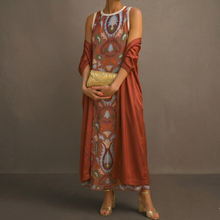 Daniela - Vestido largo con estampado floral y chaleco ajustado Mujer