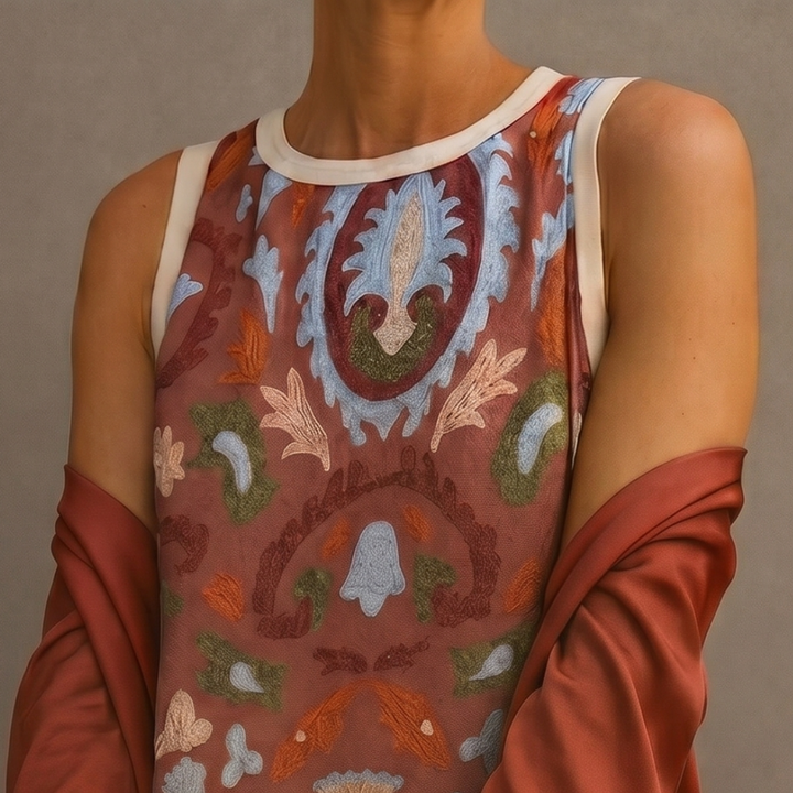 Daniela - Vestido largo con estampado floral y chaleco ajustado Mujer